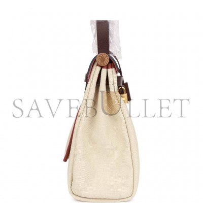 HERMES HERBAG ZIP PM 31 BETON TOILE H BERLINE ROUGE SELLIER HUNTER GOLD HARDWARE (30*27*11cm)