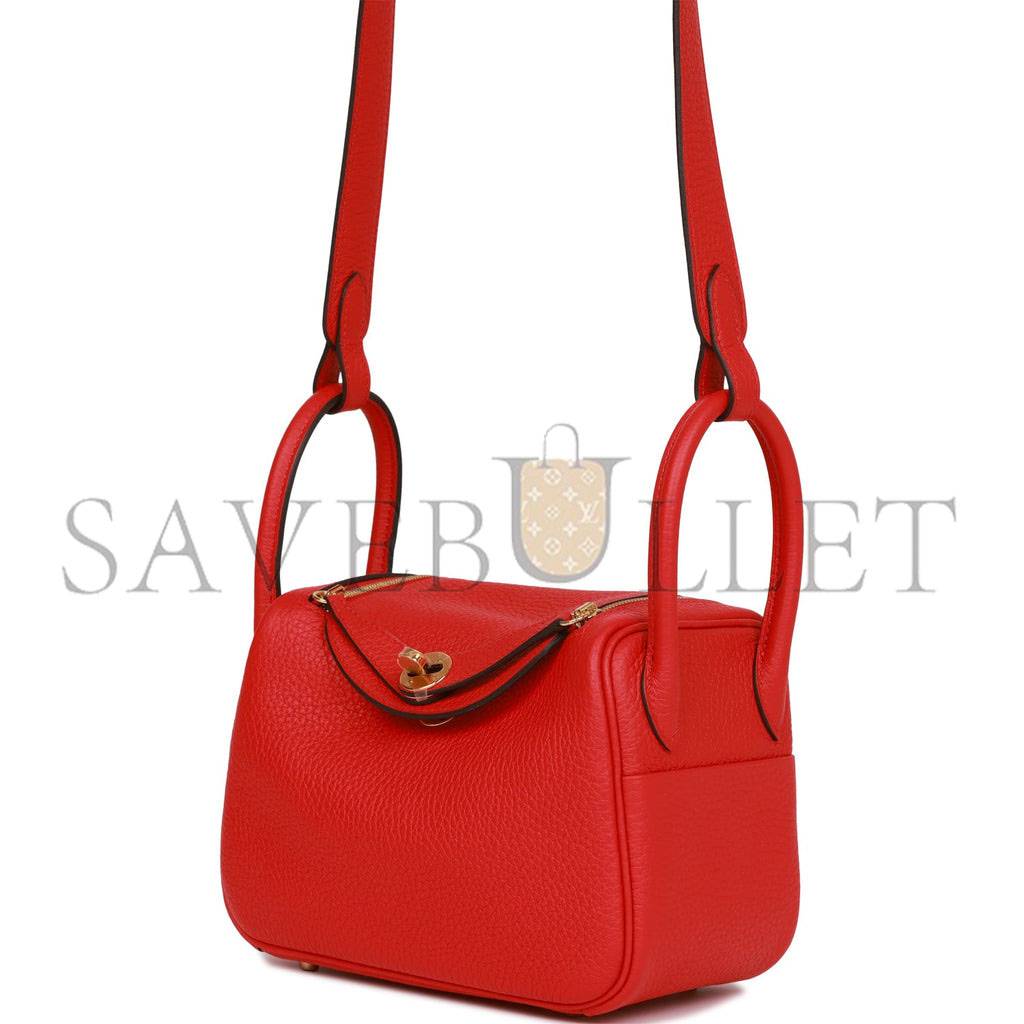 HERMES MINI LINDY ROUGE DE COEUR CLEMENCE GOLD HARDWARE (19*12.5*9) HERMES MINI LINDY ROUGE DE COEUR CLEMENCE GOLD HARDWARE (19*12.5*9)