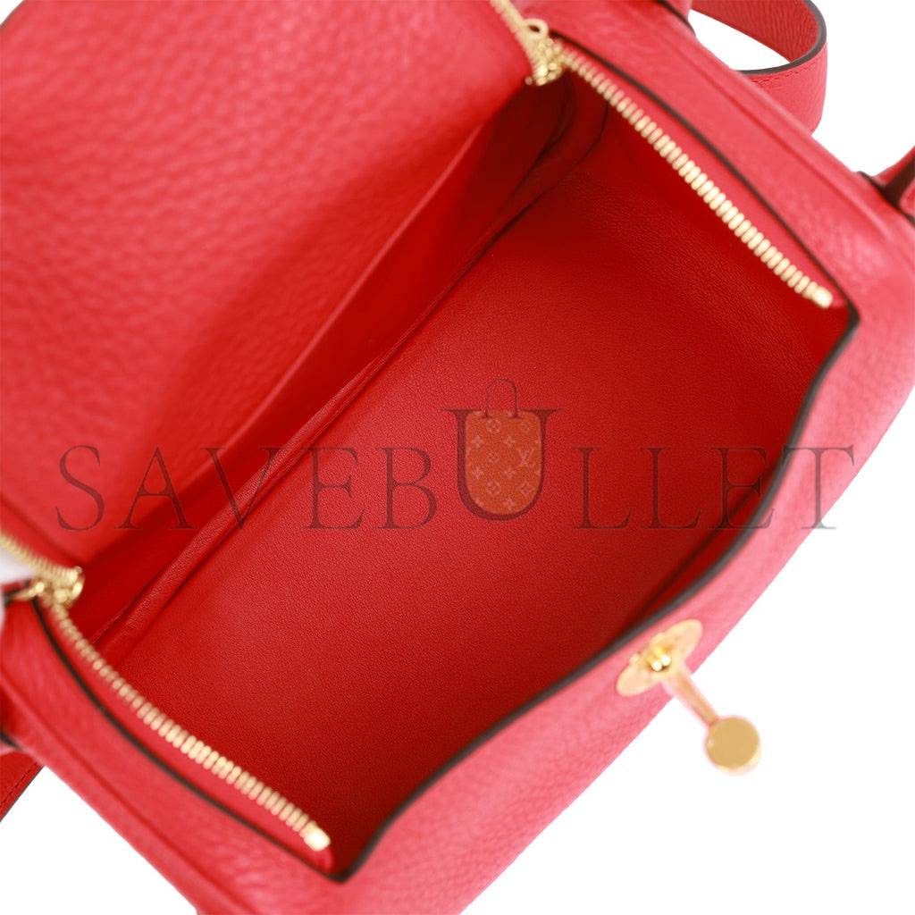 HERMES MINI LINDY ROUGE DE COEUR CLEMENCE GOLD HARDWARE (19*12.5*9) HERMES MINI LINDY ROUGE DE COEUR CLEMENCE GOLD HARDWARE (19*12.5*9)