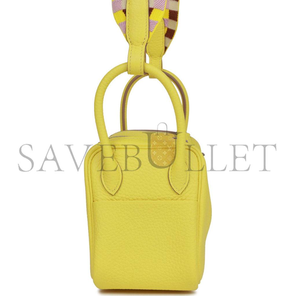 HERMES MINI LINDY LIME CLEMENCE PALLADIUM HARDWARE (19*12.5*9) HERMES MINI LINDY LIME CLEMENCE PALLADIUM HARDWARE (19*12.5*9)