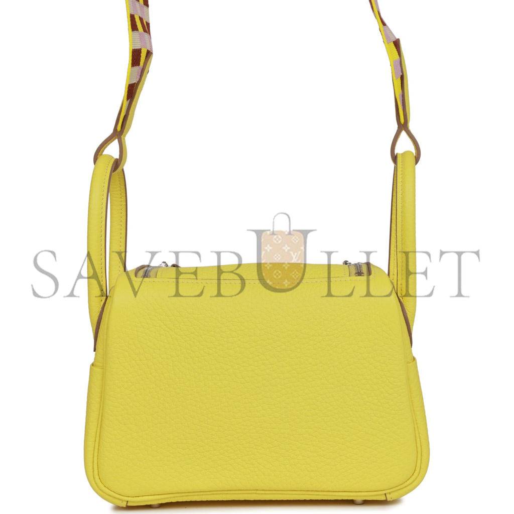 HERMES MINI LINDY LIME CLEMENCE PALLADIUM HARDWARE (19*12.5*9) HERMES MINI LINDY LIME CLEMENCE PALLADIUM HARDWARE (19*12.5*9)