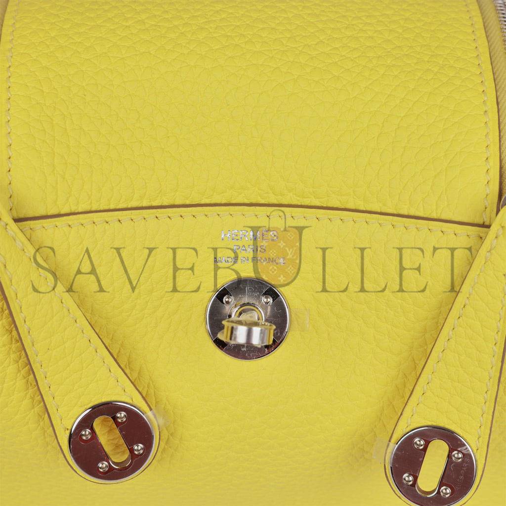HERMES MINI LINDY LIME CLEMENCE PALLADIUM HARDWARE (19*12.5*9) HERMES MINI LINDY LIME CLEMENCE PALLADIUM HARDWARE (19*12.5*9)