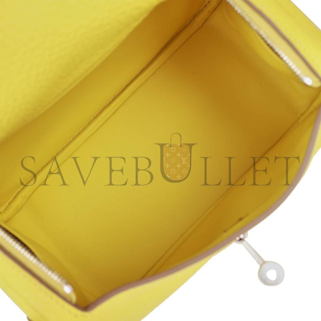 HERMES MINI LINDY LIME CLEMENCE PALLADIUM HARDWARE (19*12.5*9) HERMES MINI LINDY LIME CLEMENCE PALLADIUM HARDWARE (19*12.5*9)