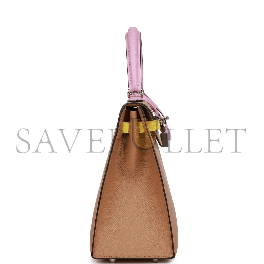 HERMES KELLY SELLIER 25 TRI-COLOR CHAI, LIME AND MAUVE SYLVESTRE EPSOM PALLADIUM HARDWARE(25*17*7cm) HERMES KELLY SELLIER 25 TRI-COLOR CHAI, LIME AND MAUVE SYLVESTRE EPSOM PALLADIUM HARDWARE(25*17*7cm)