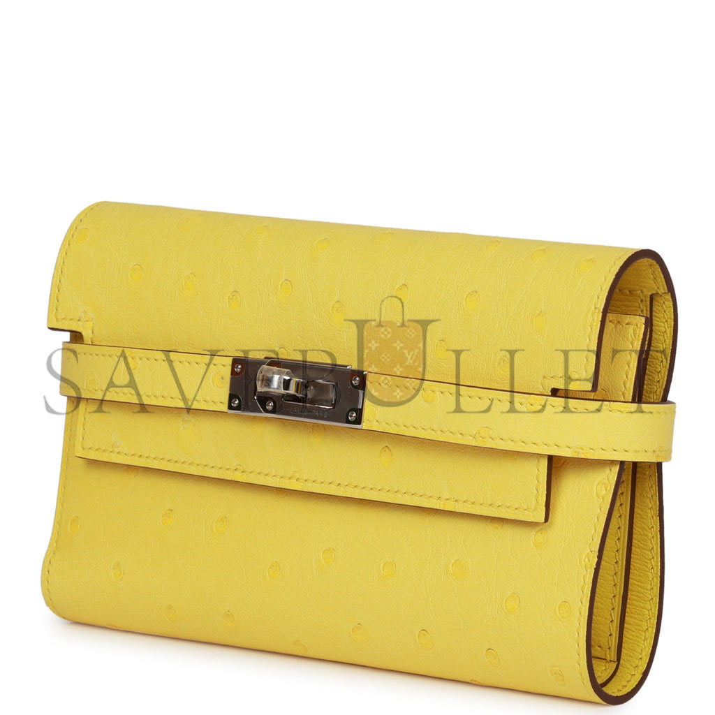 HERMES MEDIUM KELLY DEPLIANT WALLET JAUNE CITRON OSTRICH PALLADIUM HARDWARE (15*10*3cm) HERMES MEDIUM KELLY DEPLIANT WALLET JAUNE CITRON OSTRICH PALLADIUM HARDWARE (15*10*3cm)