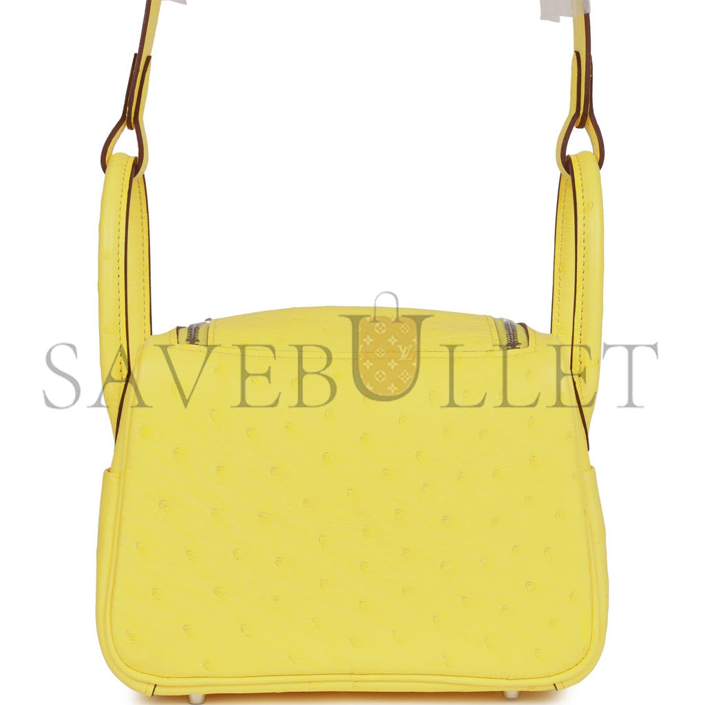 HERMES MINI LINDY JAUNE CITRON OSTRICH PALLADIUM HARDWARE (19*12.5*9) HERMES MINI LINDY JAUNE CITRON OSTRICH PALLADIUM HARDWARE (19*12.5*9)