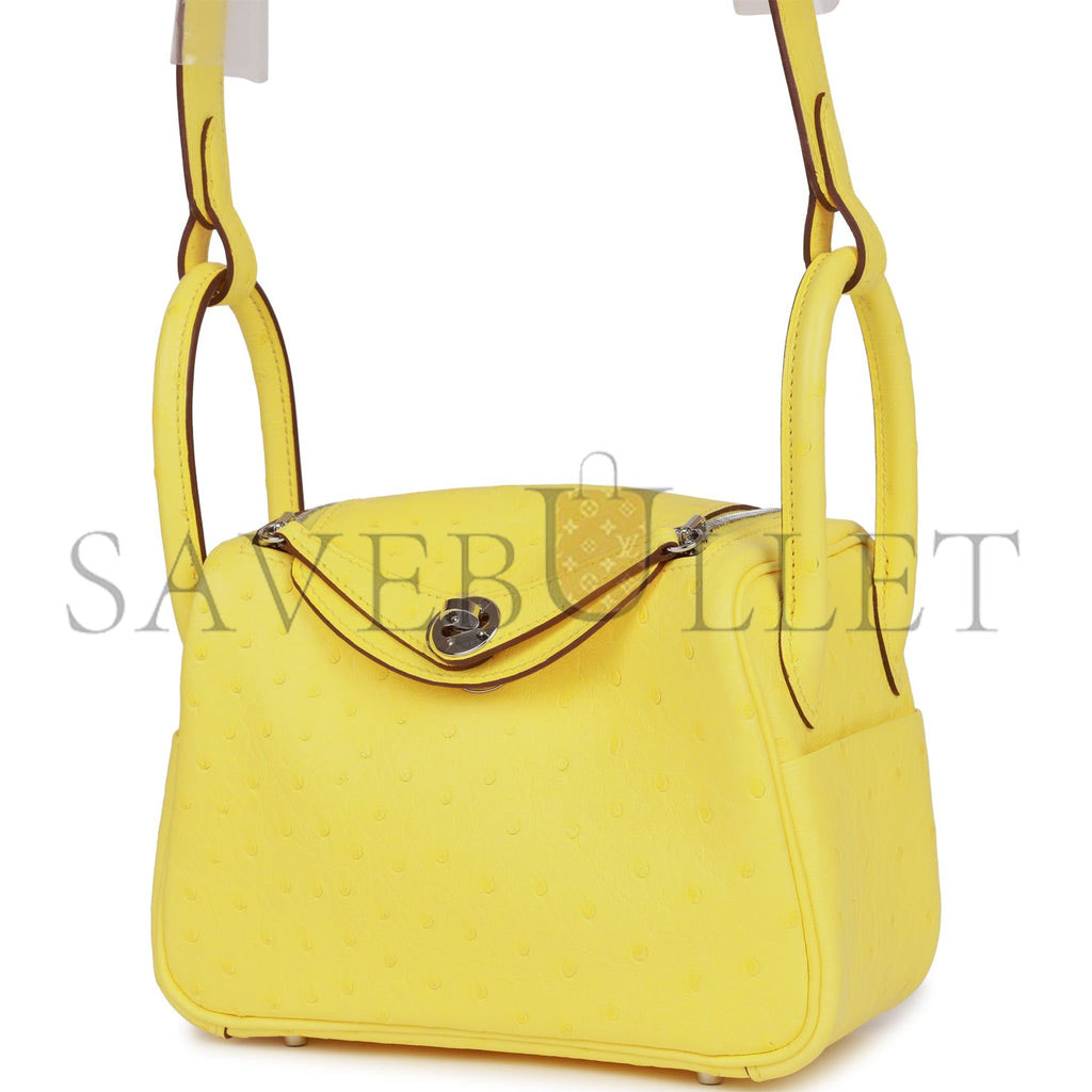 HERMES MINI LINDY JAUNE CITRON OSTRICH PALLADIUM HARDWARE (19*12.5*9) HERMES MINI LINDY JAUNE CITRON OSTRICH PALLADIUM HARDWARE (19*12.5*9)