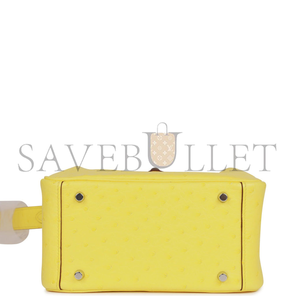HERMES MINI LINDY JAUNE CITRON OSTRICH PALLADIUM HARDWARE (19*12.5*9) HERMES MINI LINDY JAUNE CITRON OSTRICH PALLADIUM HARDWARE (19*12.5*9)