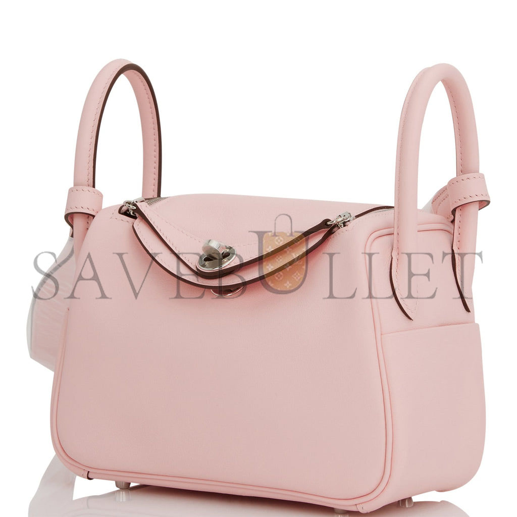 HERMES MINI LINDY ROSE SAKURA SWIFT PALLADIUM HARDWARE (19*12.5*9) HERMES MINI LINDY ROSE SAKURA SWIFT PALLADIUM HARDWARE (19*12.5*9)